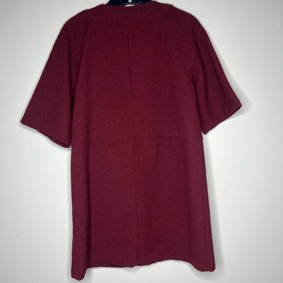 Burgundy Button-Front Sheath Dress Textured Wool Blend Sz S Old Money Holiday - Picture 7 of 11